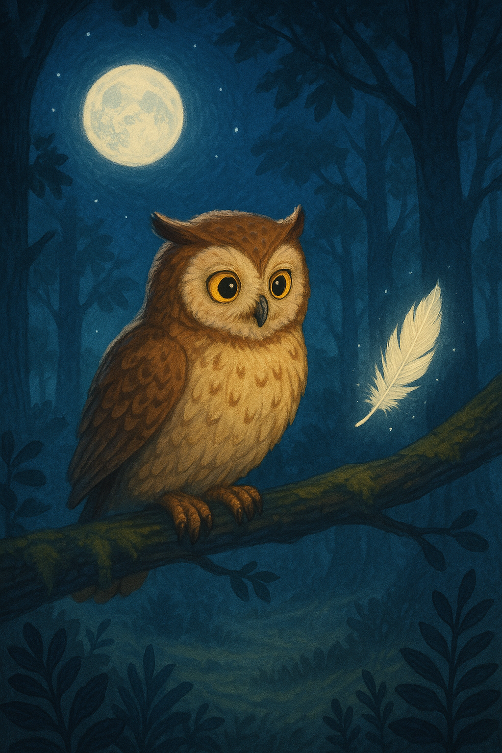 🦉🌙 The Wise Owl and the Lost Moonlight Feather